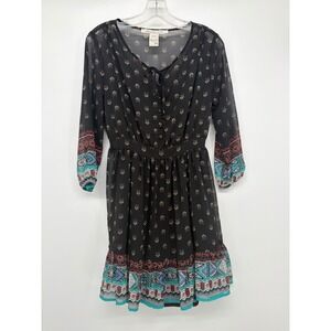 American Rag Dress Womens XS Black Excellent Boho Southwestern Mini Long Sleeve